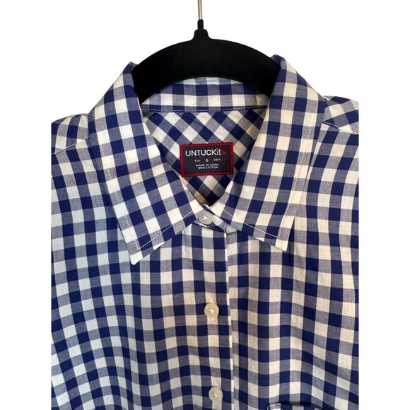 2/$30 NWOT Untuckit "0" Womens Navy Blue & White Gingham Checkered - Picture 4 of 14
